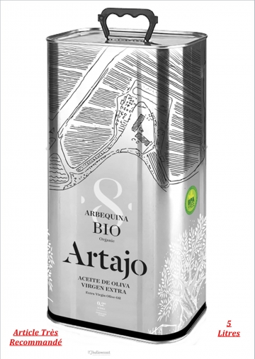 Artajo Huile D’olive Vierge Extra BIO Arbequina Extraction À Froid 5 Litres