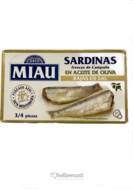 Miau Sardines à l'huile d'olive Faible Teneur en Sel Boîte 120 gr. - Hellowcost