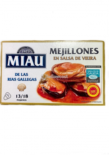 Miau Moussels in Vieira Sauce 13/18 Pieces Tin 115 gr.