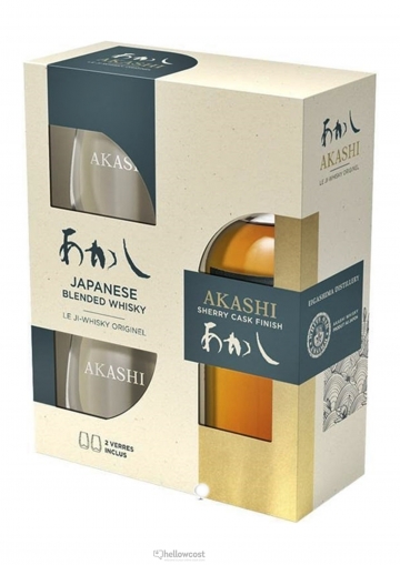 Akashi Sherry Cask Finish Whisky 40º 50 cl. case with glasses.